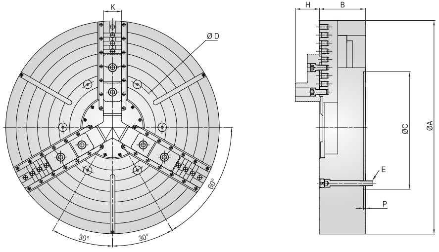 CLOSED CENTER SELF CENTERING SCROLL CHUCKS