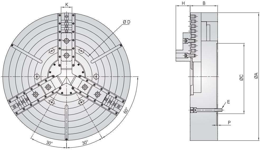 CLOSED CENTER SELF CENTERING SCROLL CHUCKS